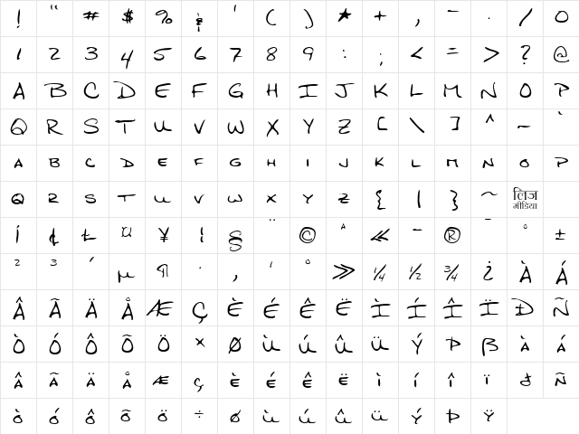 LEHN276 Regular  glyph index