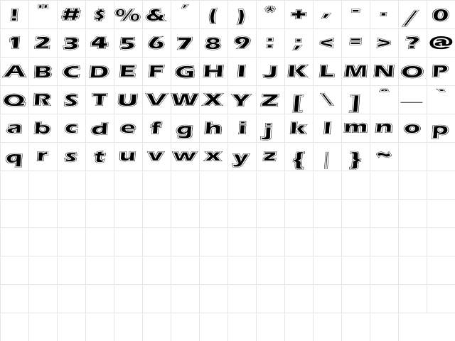 ErasContour Ex Regular  glyph index