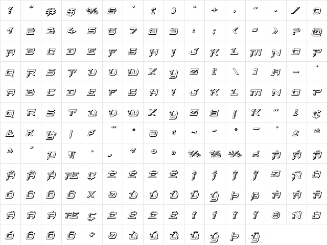 Final Front 3D Italic Italic  glyph index