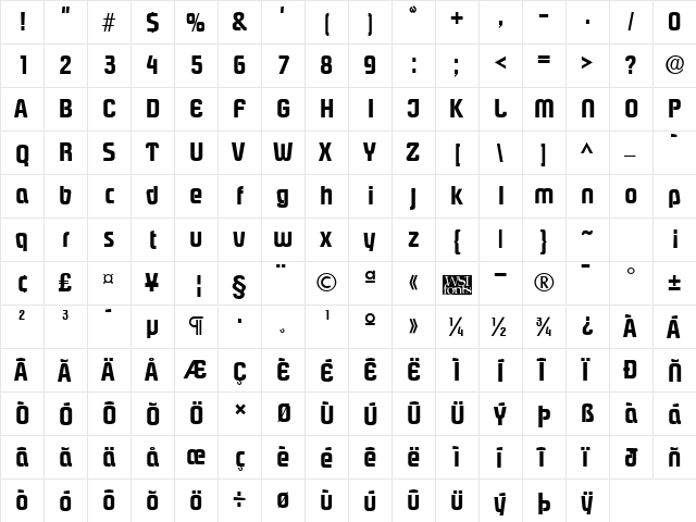 PloverExtrabold Regular  glyph index