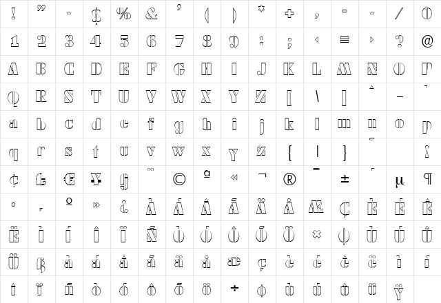 DekoBlackOpenSerial Regular  glyph index