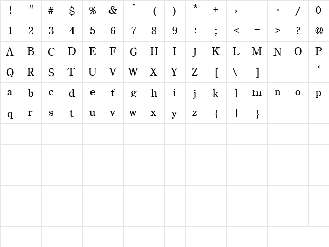 CENTURI Regular  glyph index