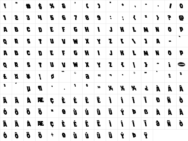 Dusk Demon Leftalic Regular  glyph index