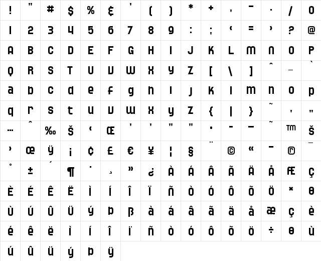 SF Speedwaystar Regular  glyph index