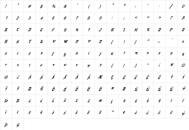 FZ UNIQUE 21 SPIKED ITALIC Normal  glyph index
