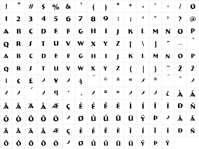 Bremen Regular  glyph index