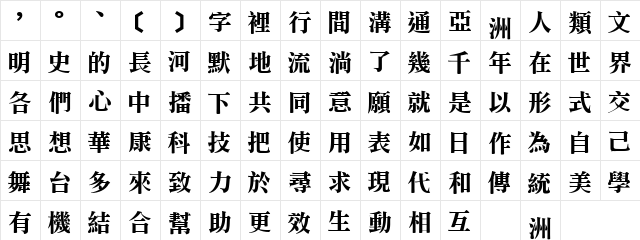 DFLiSongBold1B Regular  glyph index