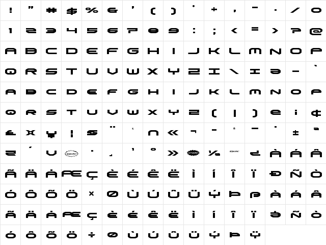 Omni Boy Regular  glyph index