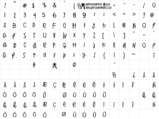 Puoli-ihminen Regular  glyph index