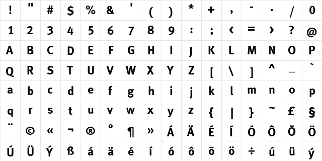 MetaBoldCELF Roman  glyph index