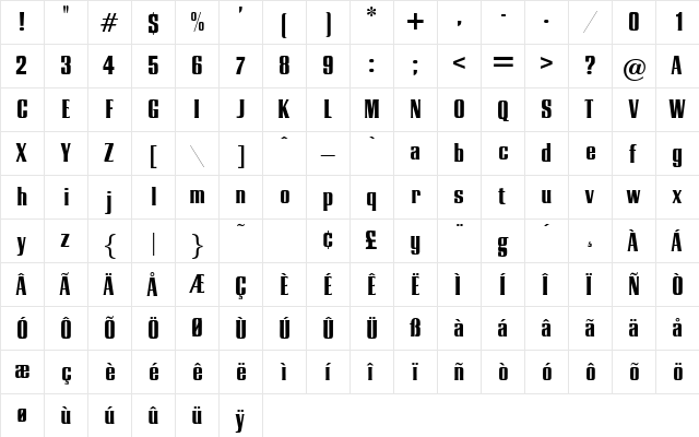Energetic Regular  glyph index