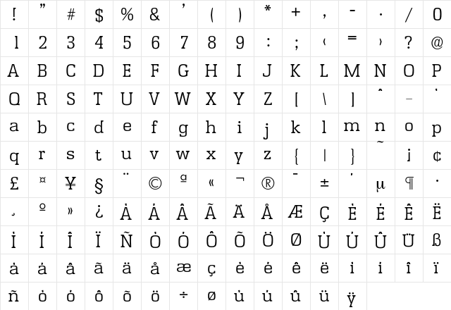 Enschede-Light Regular  glyph index