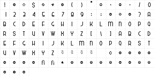dekthusian Regular  glyph index