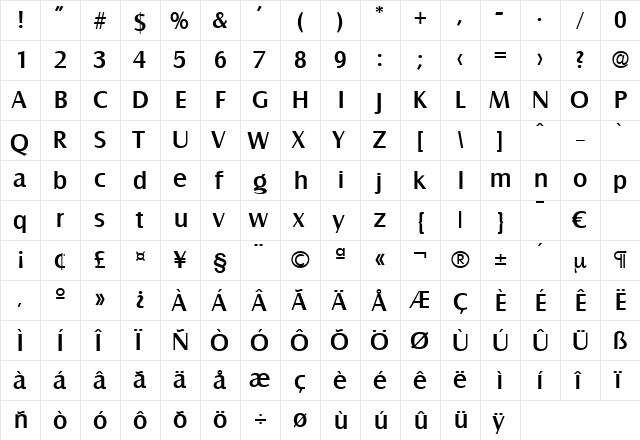 Salzburg-Medium Regular  glyph index