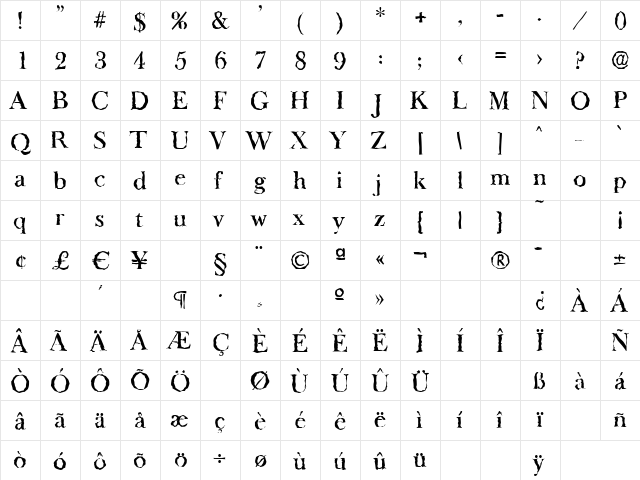 BaskerOldRandom-Medium Regular  glyph index
