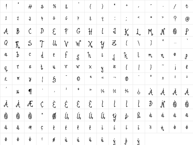 Little Witch Regular  glyph index