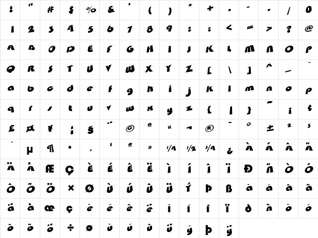 Saturday Morning Television Regular  glyph index