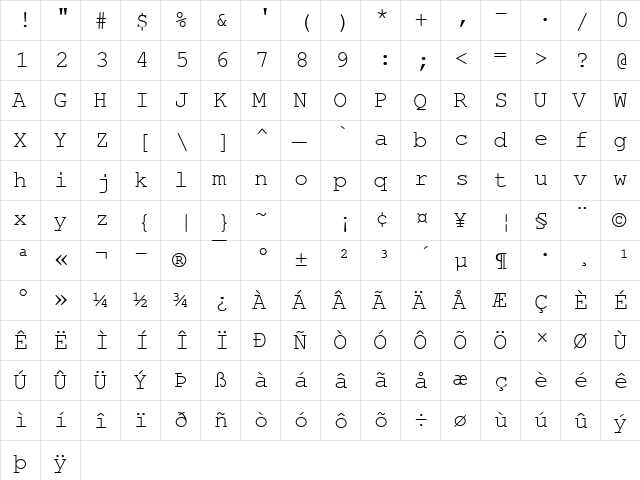 NimbusMonL Regular  glyph index