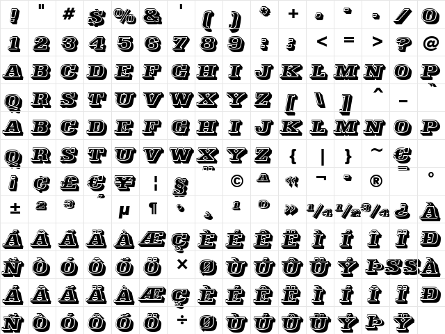 Decorated035 BT Regular  glyph index