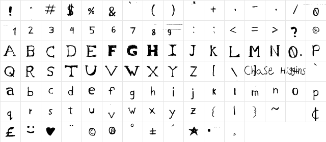 Chase's Sketch Regular  glyph index