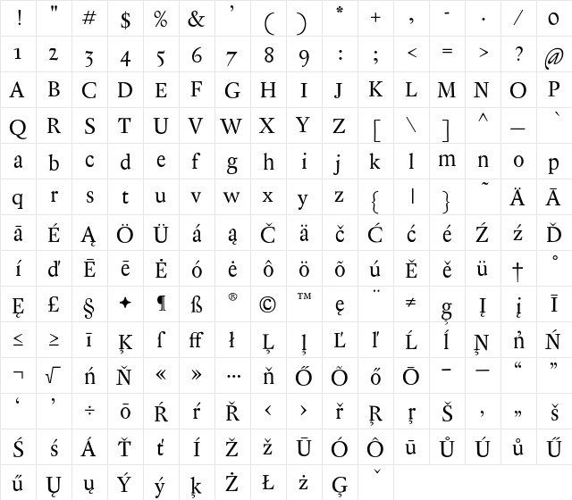 Antique Ancienne CE Regular  glyph index