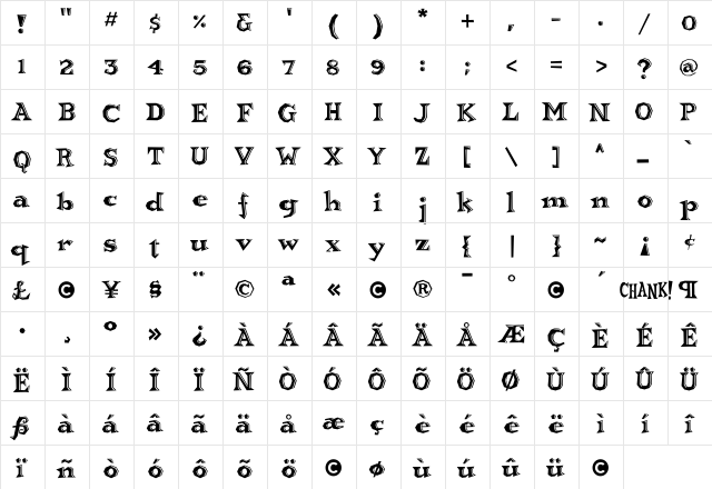 Brainhead Regular  glyph index