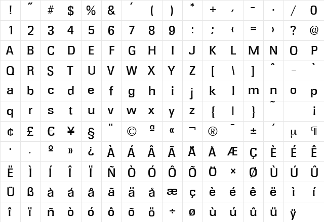 RochesterSerial-Medium Regular  glyph index