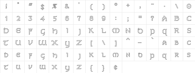 Eire Ho Regular  glyph index
