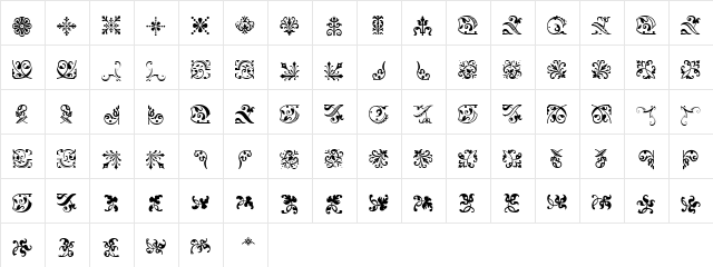Baroque Ornaments Regular  glyph index