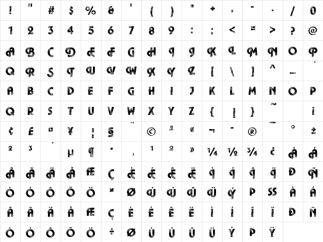 Plaza23 Becker Regular  glyph index