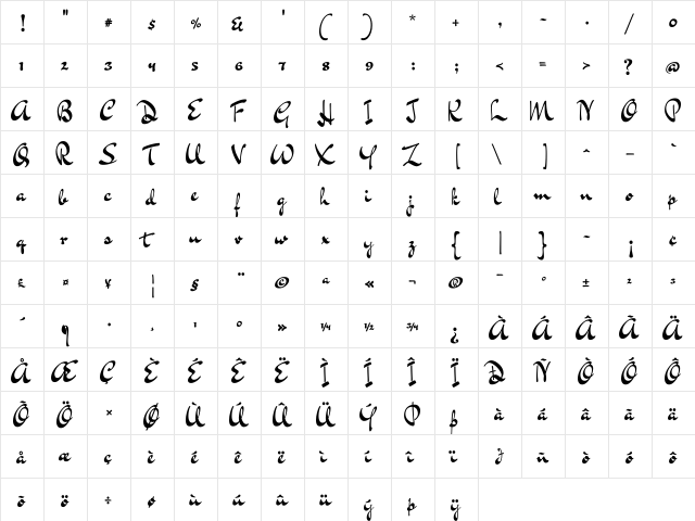 Dr Sugiyama Regular  glyph index