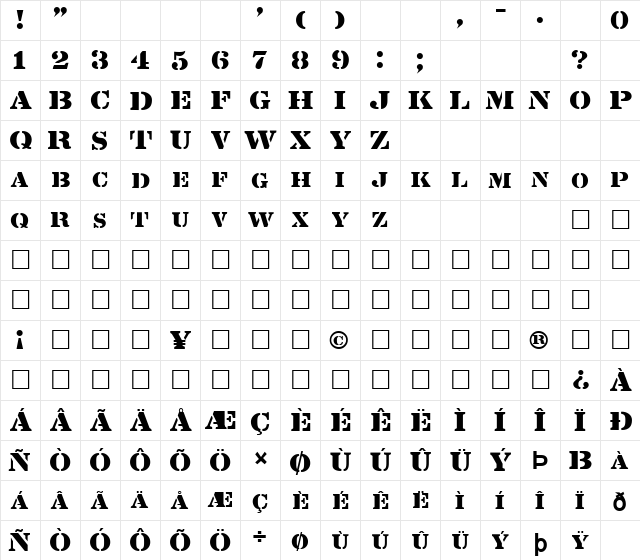 FZ UNIQUE 25 Normal  glyph index