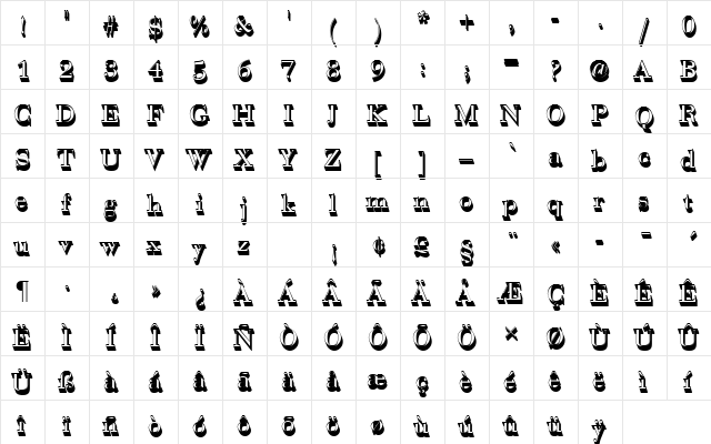 BauerBodDRegSh1 Regular  glyph index