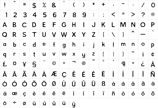 NorthBergen Light  glyph index
