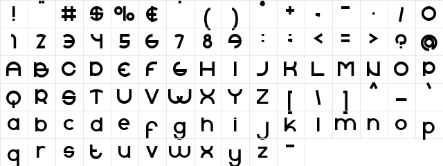 Eraox Regular  glyph index