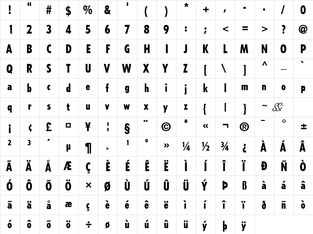 Arche Black Condensed SSi Black Condensed  glyph index