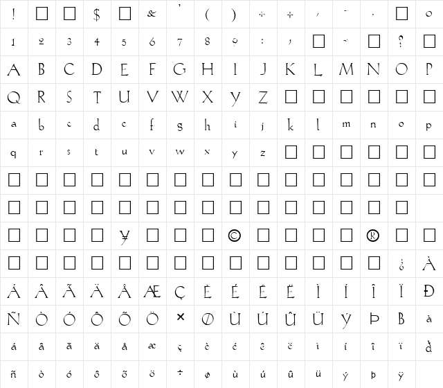 FZ ROMAN 20 Normal  glyph index