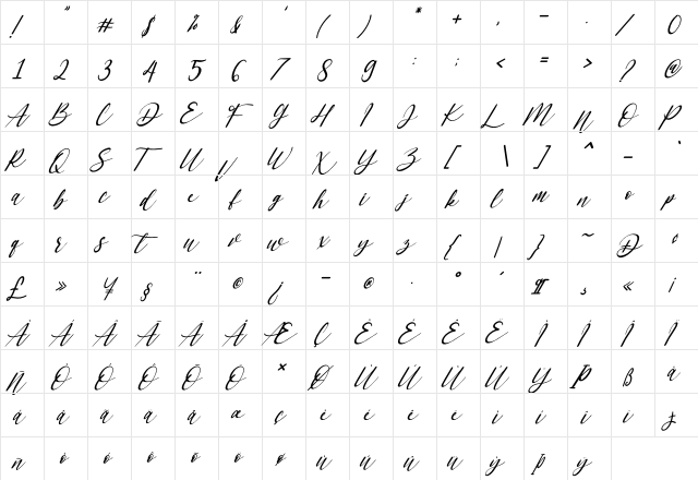 Saint Marseille Italic Regular  glyph index