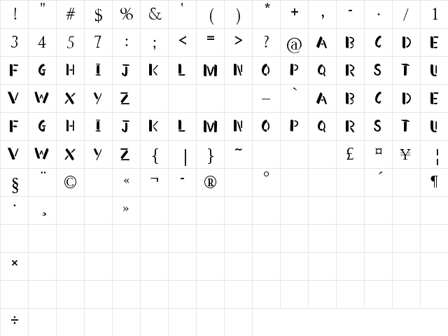 Free Stencil Regular  glyph index