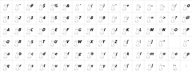 OldBootSlanted Regular  glyph index