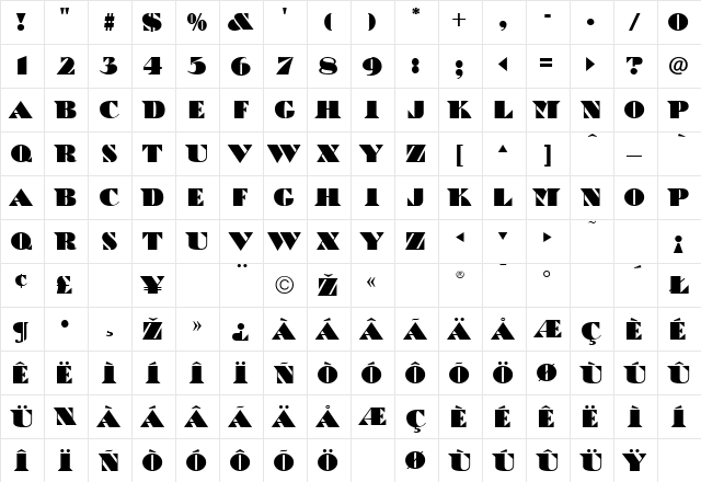Cubist Regular  glyph index