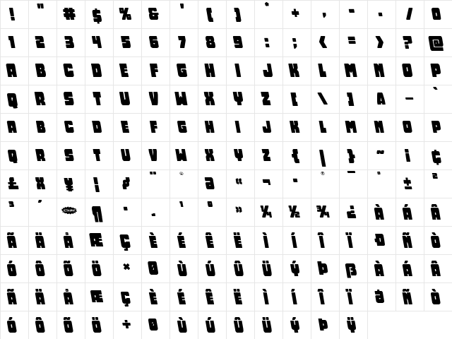 Opus Mundi Leftalic Italic  glyph index