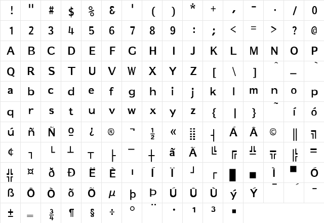 Marke-Bold Regular  glyph index