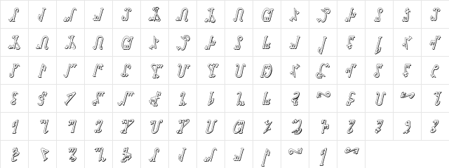 Wiccan Ways 3D Italic Regular  glyph index