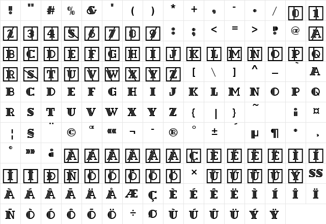 Dextor Becker Initials Regular  glyph index