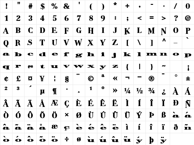 BostonLifeToday1 Bold  glyph index