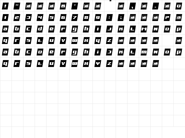 BigBigLove Regular  glyph index