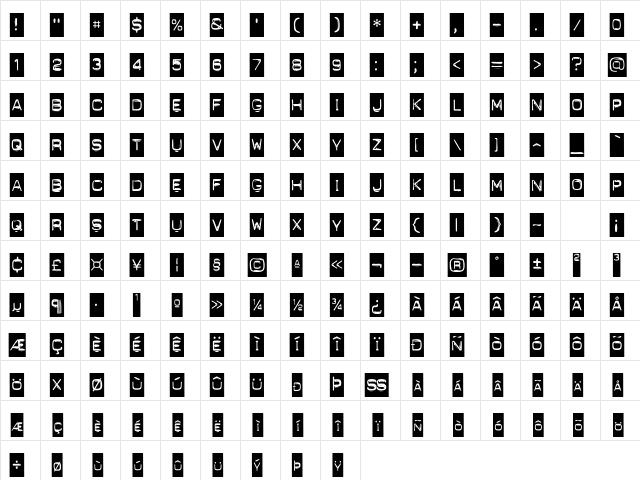 MyStuffSCapsSSK Regular  glyph index