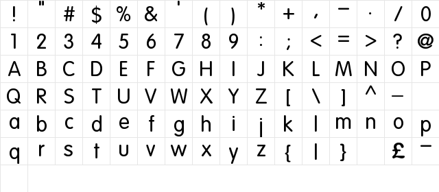 Cuida Regular  glyph index
