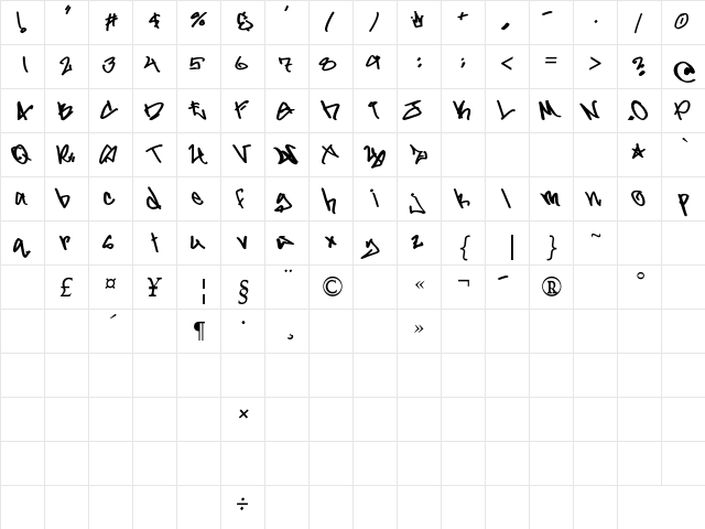 Gladiator Gruel Regular  glyph index